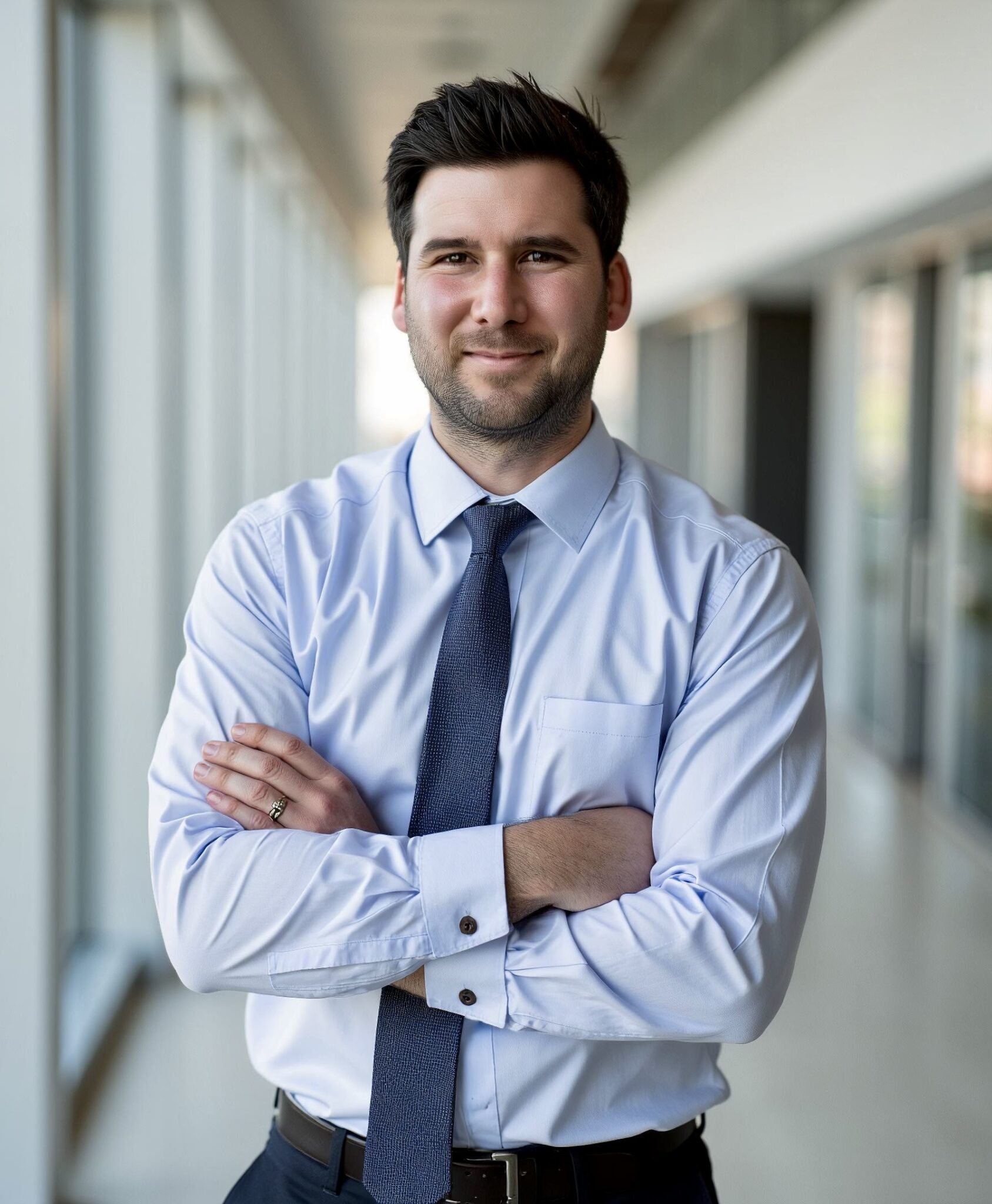 Justin T. Blair in a blue shirt and tie